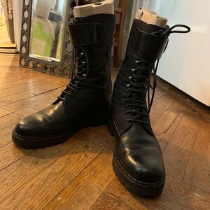 Black Lace-Up Buckled Combat Boots